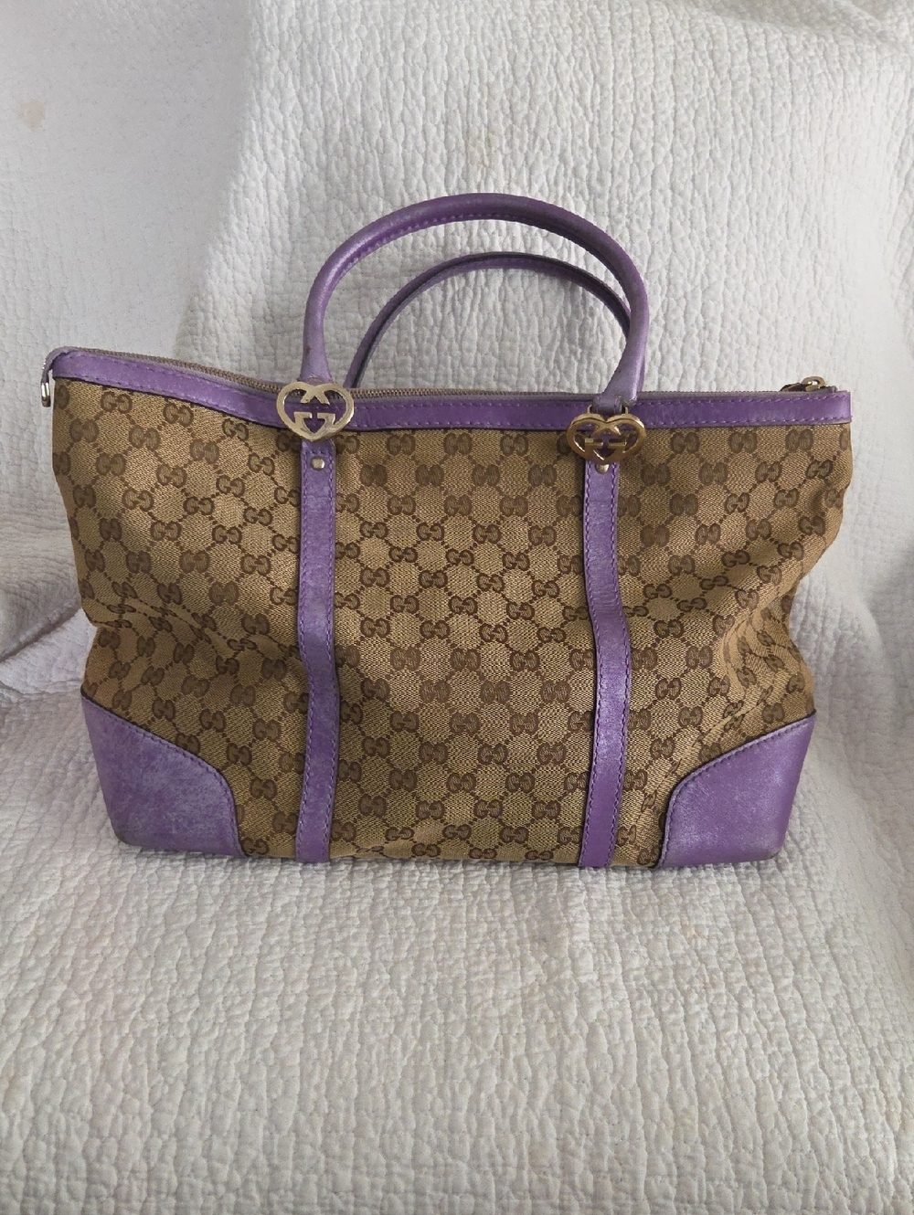 Gucci Brown GG Canvas Tote with Purple Leather Accents - Picture 2 of 11